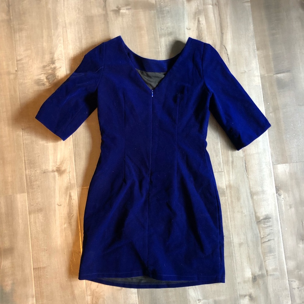 Faux velvet dark blue dress